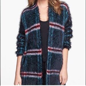RAGA Anthropologie Plaid Eyelash Open Front Long Cardigan Sweater O/S